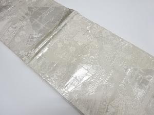 リサイクル　切りばめ風流水に御所車・屋敷模様織り出し袋帯